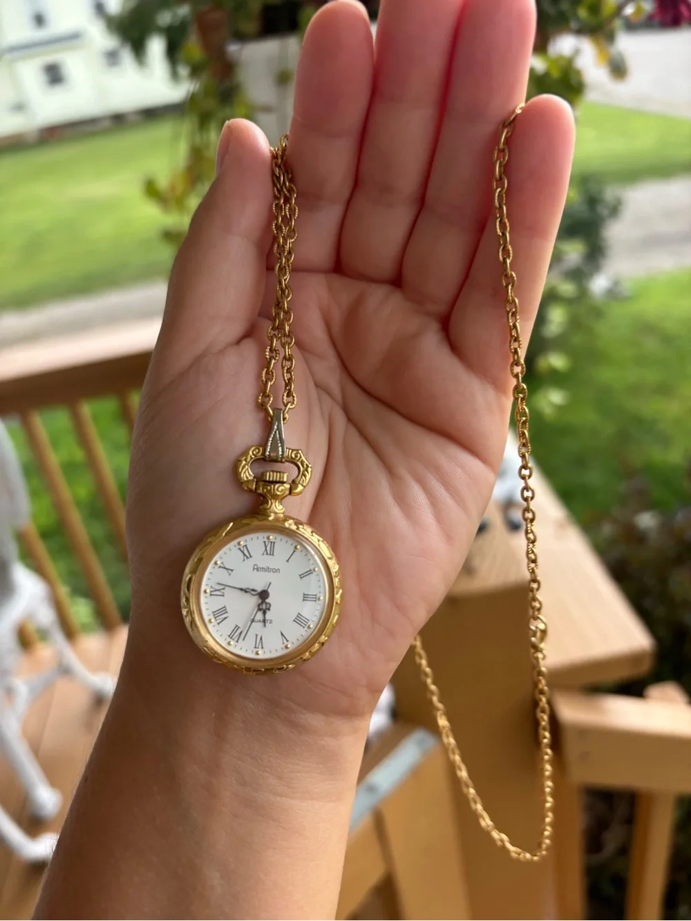 Vintage gold tone floral 1970s Swiss ladies pocket watch